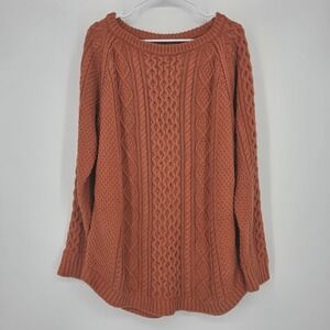 L.L. Bean Signature Cable Knit Sweater Large Rust Orange Coastal Cabin cotton